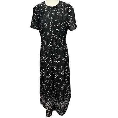 Positive Attitude 90s Y2K Dress 10 Black Ditsy Floral Pintuck Cottage Whimsygoth - Image 1 of 4