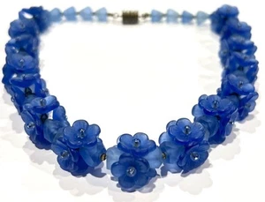 RARE VTG LOUIS ROUSSELET France French Blue GLASS FLORAL NECKLACE - Picture 1 of 11