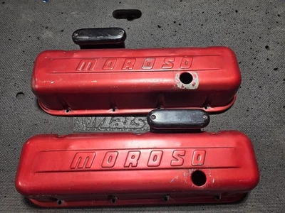 Vintage Moroso  Red Anodized BBC Valve Covers W/Burn Down Breathers - Image 1 of 4
