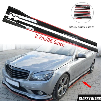 For Mercedes-Benz Glossy Black Look 86.6" Side Skirt Extension Spoiler Splitter Foto 1 de 4