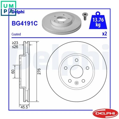 2x BRAKE DISC BG4191C FOR VAUXHALL ASTRA/Mk/VI OPEL CHEVROLET AVEO CRUZE/Wagon - Image 1 of 4