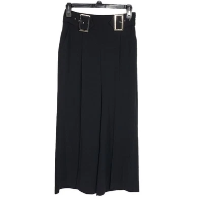 Jennifer Lopez Womens Pants Size 2 Black Cropped Dress Buckles Wide Leg Pockets - Image 1 of 4