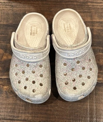 Kids Crocs Clogs Classic White Glitter Shoes C12. - Image 1 of 4