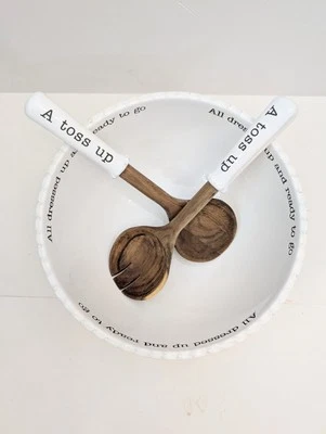 Mud Pie Circa Ceramic Salad Set White Ribbed 11" Round Edge All Dressed Up - Image 1 of 4