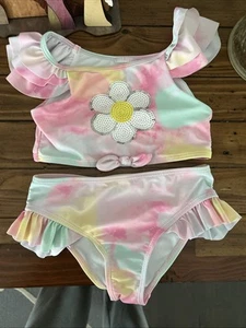 Girls Nicole Miller Sequin Flower Tie Dye Embellished Bikini Size 6x - Picture 1 of 5