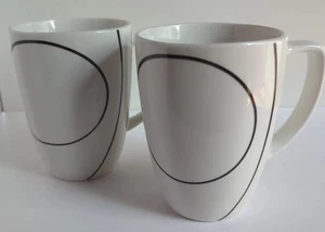 2 Corelle Coordinates Simple Lines Mugs Porcelain Coffee Cups White Black - Picture 1 of 3