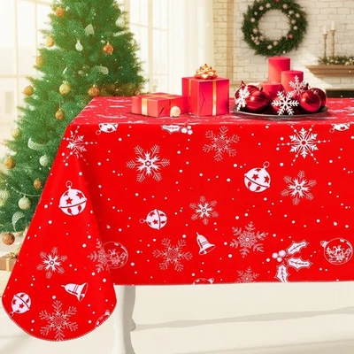 Smiry Christmas Rectangle Table Cloth, 84 x 60 (Rectangular), White & Red  - Image 1 of 4