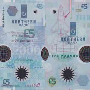 Northern Ireland 5 Pounds 2000 P 203b Polymer UNC Northern Bank COMM. Y2K Prefix - Picture 1 of 3