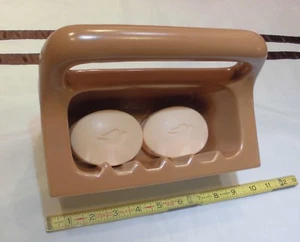 Vintage *Beige-Tan* Ceramic…Extra Wide Recessed Soap Dish with Grab Bar "NOS" - Picture 1 of 12