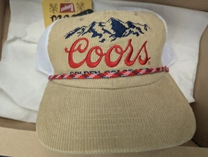 Coors Bier Cord Mütze Kappe hellbraun Druckknopflasche golden Colorado Bankett Rockies - Bild 1 von 4