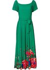 Carmen-Kleid Gr. 36/38 Gr&#252;n Rot Gebl&#252;mt Freizeitkleid Maxikleid Dress Neu