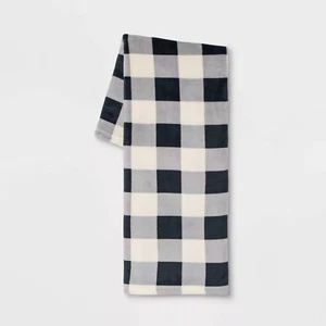 Buffalo Plaid Printed Holiday Plush Throw Blanket 60x50" Navy Blue/Gray Xmas - Picture 1 of 1