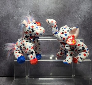 Peluche patriótico vintage 2004 Ty Beanie Babies elefante derecho y burro izquierdo - Imagen 1 de 4