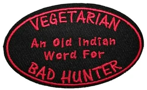 Vegetarian Is Just 3" W x 1.5" T Patch Embroidered iron-on Applique Funny - Picture 1 of 8