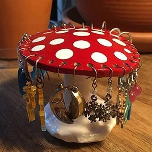 Cute Red Mushroom Jewelry Holder, Resin Earring Organizer with Stand & 26 Hooks - Picture 1 of 5