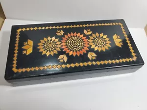"Caja de baratijas de madera y laca con incrustaciones de mosaico ruso de colección, estuche para cigarros 9,5 x 4,5" - Imagen 1 de 9
