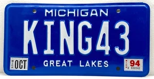 Vintage Michigan KING Custom License Plate “KING43” Personalized EXPIRATION 1994 - Picture 1 of 11