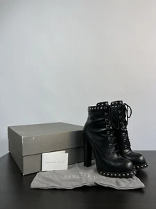Alexander McQueen Leather Studded Lace Up Ankle Boots Black Size 38 - Picture 1 of 24