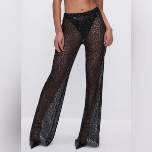 Good American Damen Netzhose weites Bein Pailletten, Größe XS, neu mit Etikett, UVP 119 $ - Bild 1 von 6