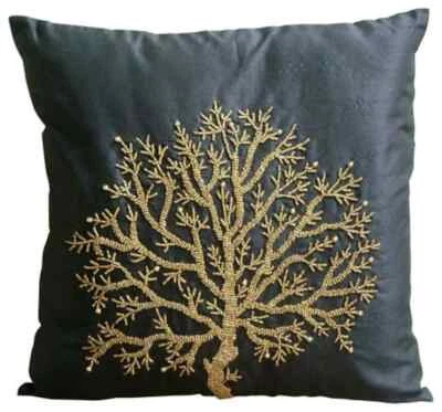 Funda Cojín Decorativa Negra 16"x16", Sofá Decoración Seda - Árbol Celebrado Foto 1 de 4