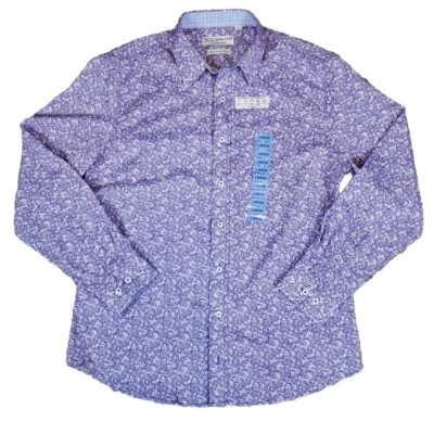 Camisa Nick Graham Elastizada Calce Moderno Abotonada Hombres Grande Púrpura Paisley Foto 1 de 4