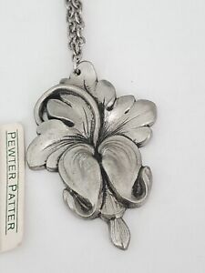 Robert Doerfler Pendant on chain Necklace large Pewter Flower