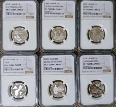 2009 S PROOF SILVER 6 COIN TERRITORIES & DC QUARTER SET NGC PF70 ULTRA CAMEO 25C - Image 1 of 2