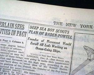ROBERT BADEN-POWELL Deep Sea Boy Scouts Fellowship Founding 1928 Old Newspaper - Picture 1 of 4