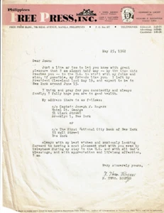 PHILIPPINES FREE PRESS mgr. F. THEO ROGERS 1962 SIGNED LETTER - Japanese POW - Picture 1 of 1