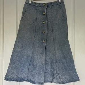 Denim Skirt size M / L Button Through Midi Vintage 80s 90s Light Wash Western - Picture 1 of 8