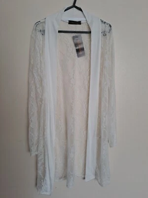 Summer Lace Net Floral Cardigan Beachwear Cover Up Kimono White S/M - Bild 1 von 4
