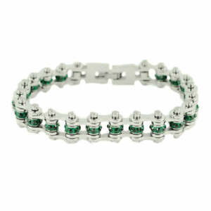 Ladies Birthstone May Bike Chain Bracelet Imitation Emerald 169 / 2212