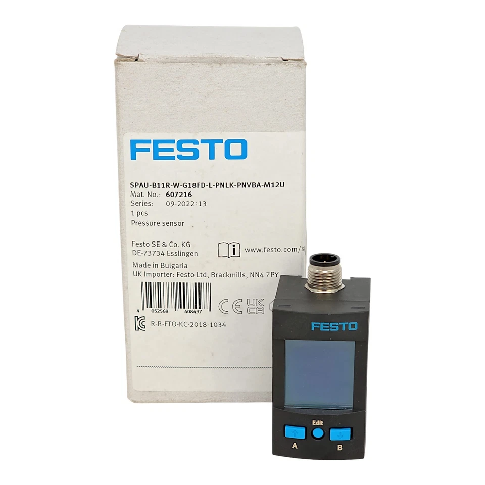 FESTO SPAU-B11R-W-G18FD-L-PNLK-PNVBA-M12U ID 607216 PRESSURE SENSOR - Image 1 of 1