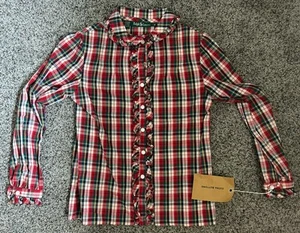 NEW Ralph Lauren Girls Button Up Shirt Size 8 Plaid Ruffle Red Green NWOT! $59 - Picture 1 of 5