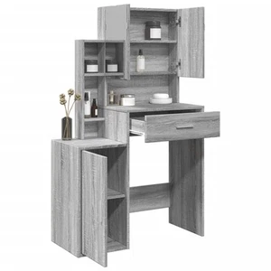Grey Sonoma Dressing Table with Cabinet, Engineered Wood & Glass, 80x35x132 cm - Picture 1 of 5