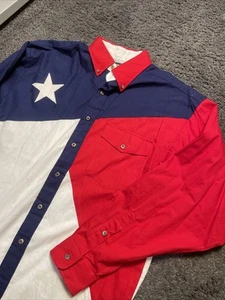 Panhandle Slim Shirt Large 16 1/2 x 36 Red White Blue Long Sleeve Star Flag USA - Picture 1 of 13