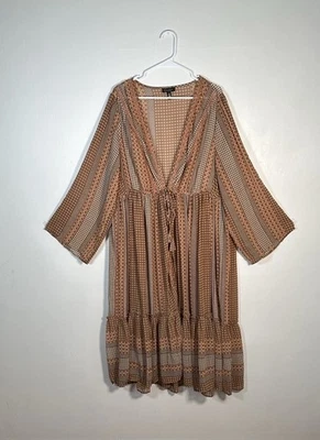 Túnica bohemia Jessica Simpson estilo bohemio Marilyn con ribete de encaje (tostado, 3X) Foto 1 de 4