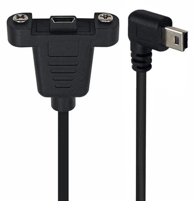USB 2.0 Mini B Male Right Angle to Female Panel Mount Extension Cable 0.3m - Image 1 of 4
