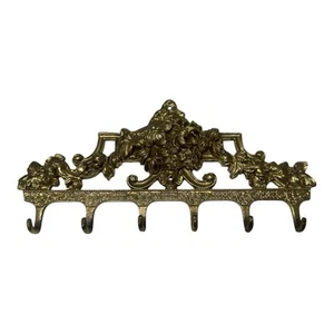 Antique Brass Coat Rack with Hooks, Cast Ornament, Baroque Style, Italy, 1900s - Picture 1 of 4