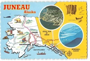 JUNEAU, ALASKA Luftbildkarte Continental 60er Jahre 4x6 Chrom Vintage Postkarte - Bild 1 von 2