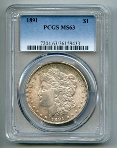 1891 Morgan Silver Dollar PCGS MS 63 - Picture 1 of 4
