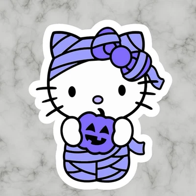 Kitty Cat, Kawaii Cute Fun Halloween Hello Adorable Glossy Vinyl sticker, Decal - Image 1 of 2