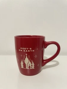 Peets Coffee Red Mug 12oz Christmas Tree Peet's On Earth Gold Lettering - Picture 1 of 12