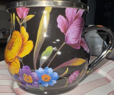 Taza de café Mackenzie Childs On Black Flower Market esmalte floral una nueva Foto 1 de 4