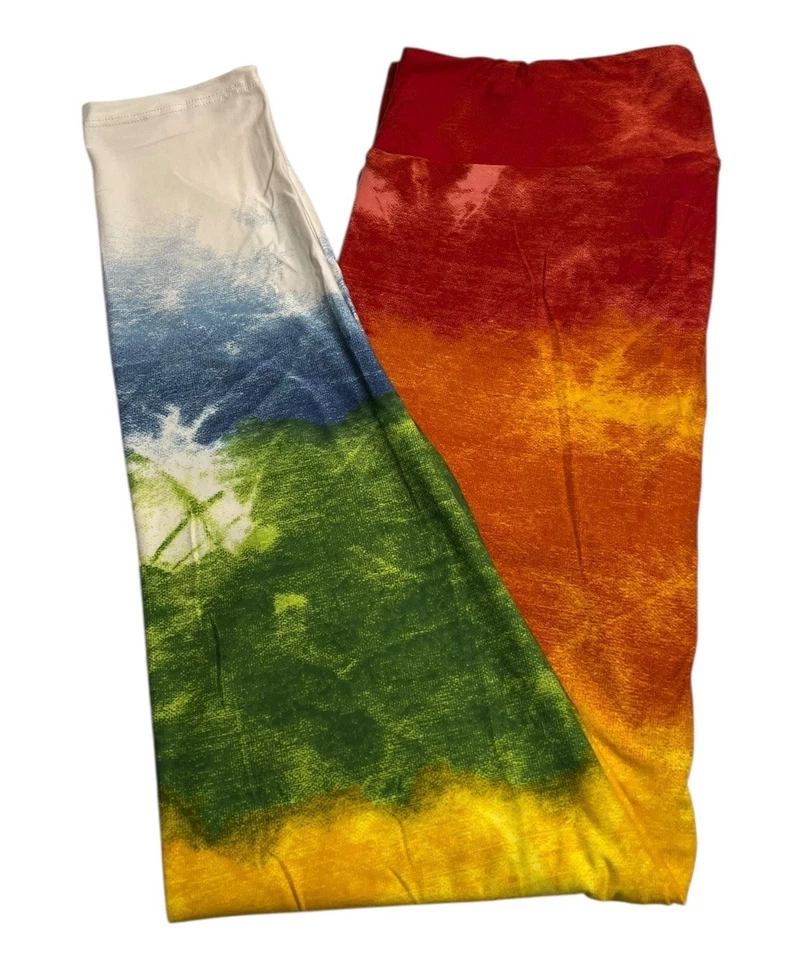 Leggings LuLaRoe TC Alto Curvilíneo Raro Arco Iris TIE DYE Colorido Ombré Orgullo Rayas Foto 1 de 4