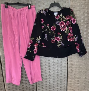 Bob Mackie & SUSAN GRAVER Jacket & Silk Pant Set Sz L/14 Floral Classy Career - Picture 1 of 9