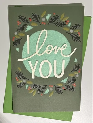 ** MERRY CHRISTMAS GREETING CARD ** I LOVE YOU/PRETTY CARD & COLOR/EMBELLISHED - Image 1 of 2