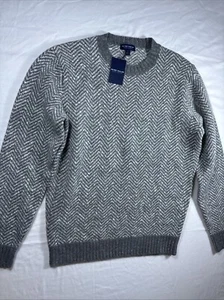 Peter Millar Cliffs Herringbone Sweater Mens S Gray Cashmere Lambswool Crew $548 - Picture 1 of 7
