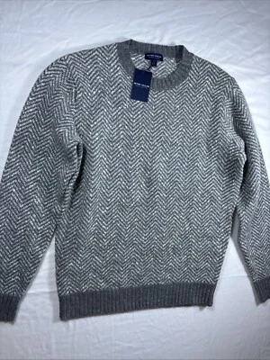 Peter Millar Cliffs Herringbone Sweater Mens S Gray Cashmere Lambswool Crew $548 - Image 1 of 4