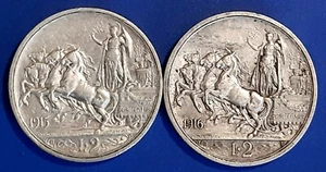 ITALY / 2 Lire 1915 & 1916 Lot of 2 Coins - Vittorio Emanuele III !! - Picture 1 of 2
